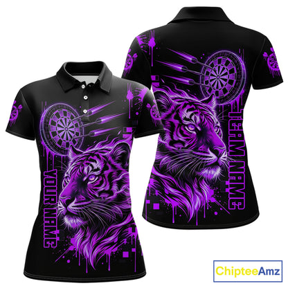 Purple Neon Tiger Lightning Dartboard Women Dart Polo Shirts Custom Name & Team Dart Jerseys NYN2099