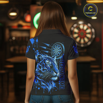 Blue Neon Tiger Lightning Dartboard Women Dart Polo Shirts Custom Name & Team Dart Jerseys NYN2100