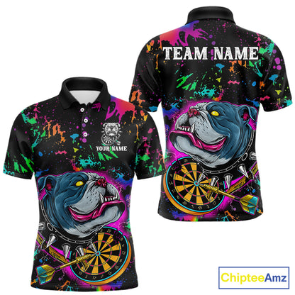 Custom Colorful Bulldog Dartboard 3D Funny Dart Shirts Polo For Men Dart League Jerseys NYN2107