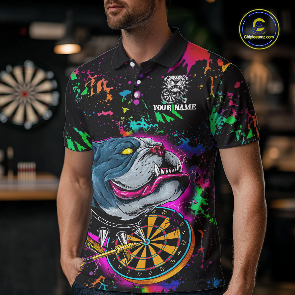Custom Colorful Bulldog Dartboard 3D Funny Dart Shirts Polo For Men Dart League Jerseys NYN2107