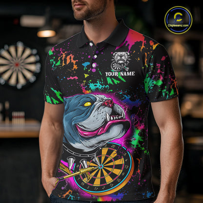 Custom Colorful Bulldog Dartboard 3D Funny Dart Shirts Polo For Men Dart League Jerseys NYN2107