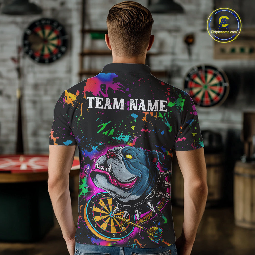 Custom Colorful Bulldog Dartboard 3D Funny Dart Shirts Polo For Men Dart League Jerseys NYN2107