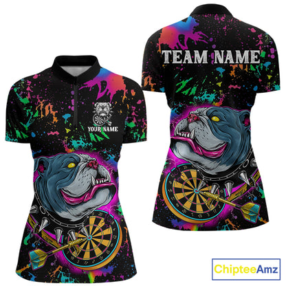 Custom Colorful Bulldog Dartboard 3D Funny Dart Shirts 1/4-Zip For Women Dart League Jerseys NYN2107