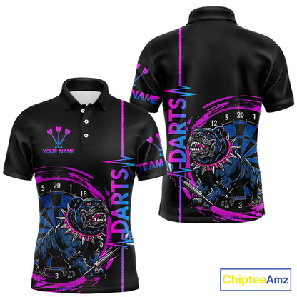 Custom Blue And Pink Darts Funny Bulldog Dart Shirts Polo For Men Dart League Jerseys NYN2108