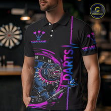 Load image into Gallery viewer, Custom Blue And Pink Darts Funny Bulldog Dart Shirts Polo For Men Dart League Jerseys NYN2108