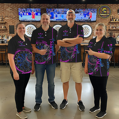 Custom Blue And Pink Darts Funny Bulldog Dart Shirts Polo For Men Dart League Jerseys NYN2108