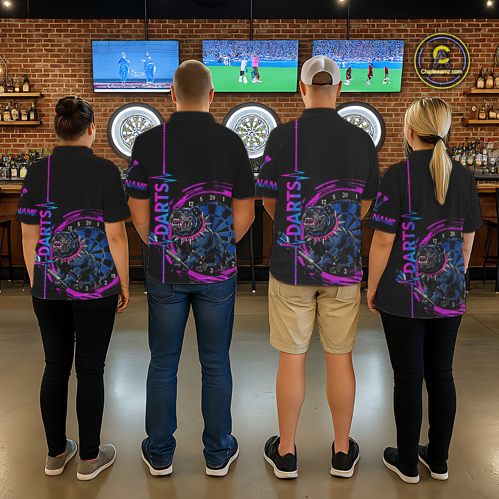 Custom Blue And Pink Darts Funny Bulldog Dart Shirts Polo For Men Dart League Jerseys NYN2108
