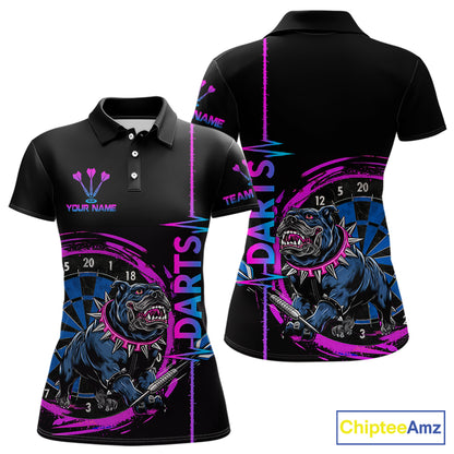 Custom Blue And Pink Darts Funny Bulldog Dart Shirts Polo For Women Dart League Jerseys NYN2108