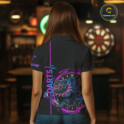 Custom Blue And Pink Darts Funny Bulldog Dart Shirts Polo For Women Dart League Jerseys NYN2108