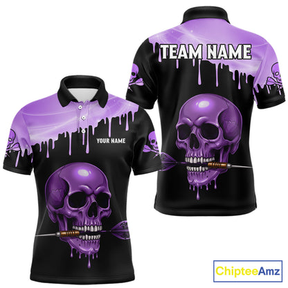 Custom Holographic Purple Skull Darts Shirt Polo For Men Light Skull Dart League Jerseys NYN2109