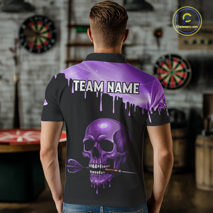Custom Holographic Purple Skull Darts Shirt Polo For Men Light Skull Dart League Jerseys NYN2109