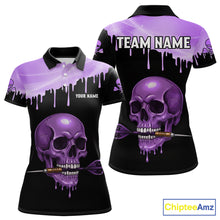 Load image into Gallery viewer, Custom Holographic Purple Skull Darts Shirt Polo For Women Light Skull Dart League Jerseys NYN2109