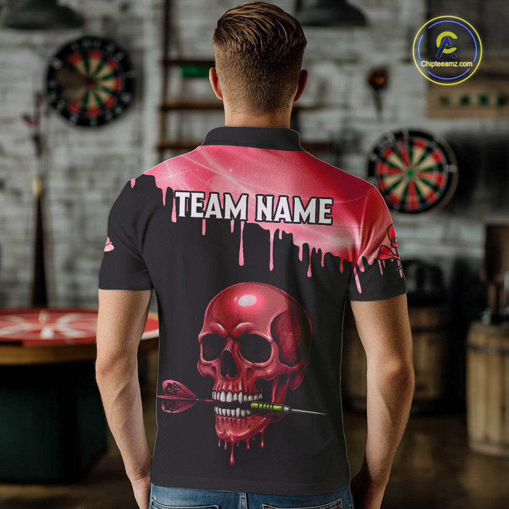 Custom Holographic Red Skull Darts Shirt Polo For Men Light Skull Dart League Jerseys NYN2110