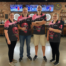 Load image into Gallery viewer, Custom Holographic Red Skull Darts Shirt Polo For Women Light Skull Dart League Jerseys NYN2110