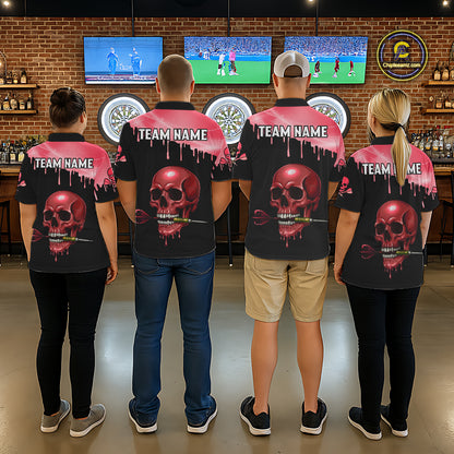Custom Holographic Red Skull Darts Shirt Polo For Women Light Skull Dart League Jerseys NYN2110