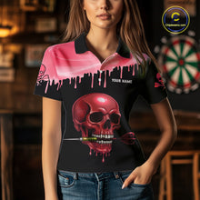 Load image into Gallery viewer, Custom Holographic Red Skull Darts Shirt Polo For Women Light Skull Dart League Jerseys NYN2110