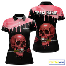 Load image into Gallery viewer, Custom Holographic Red Skull Darts Shirt Polo For Women Light Skull Dart League Jerseys NYN2110