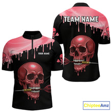 Load image into Gallery viewer, Custom Holographic Red Skull Darts Shirt 1/4-Zip For Men Light Skull Dart League Jerseys NYN2110