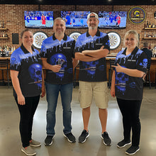 Load image into Gallery viewer, Custom Holographic Blue Skull Darts Shirt Polo For Women Light Skull Dart League Jerseys NYN2111