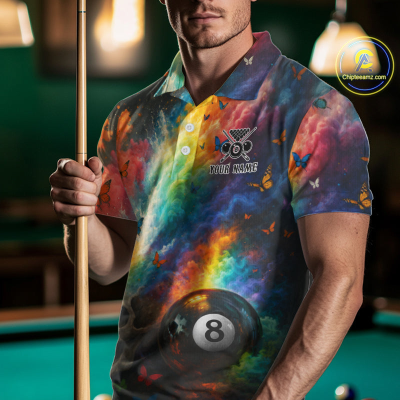 Custom Colorful Smoke 8 Ball Men's Billiard Shirts Personalized Skull Billiard Team Attire NYN2331