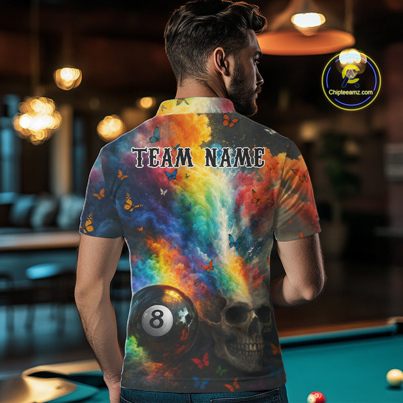 Custom Colorful Smoke 8 Ball Men's Billiard Shirts Personalized Skull Billiard Team Attire NYN2331