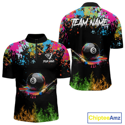 Colorful Paint & Flame 8 Ball Billiard Shirt For Men Personalized Cue Billiard Team Shirt NYN2334