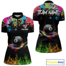 Load image into Gallery viewer, Colorful Paint &amp; Flame 8 Ball Billiard Shirt For Women Personalized Cue Billiard Team Shirt NYN2334