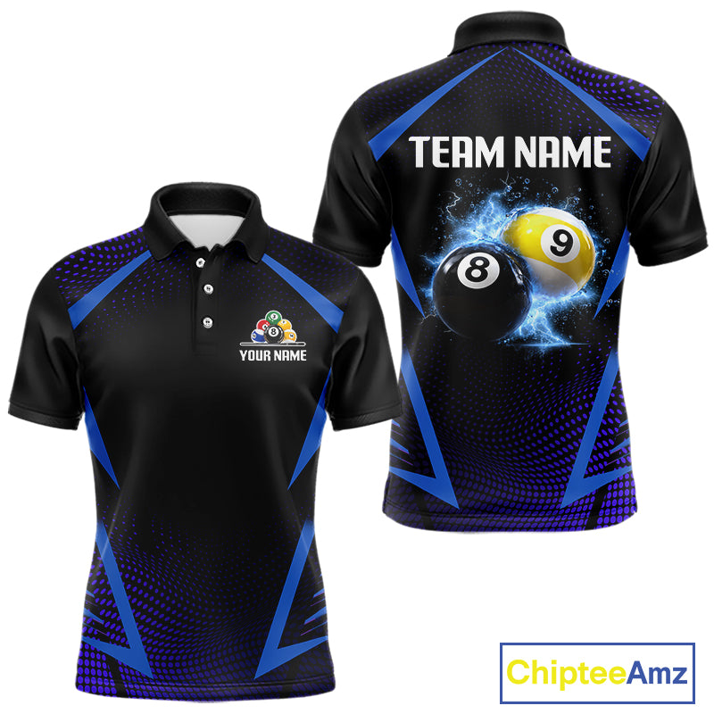 Custom 8 Ball & 9 Ball Men's Billiard Shirt Personalized Thunder Blue Billiard Team Shirt NYN2336