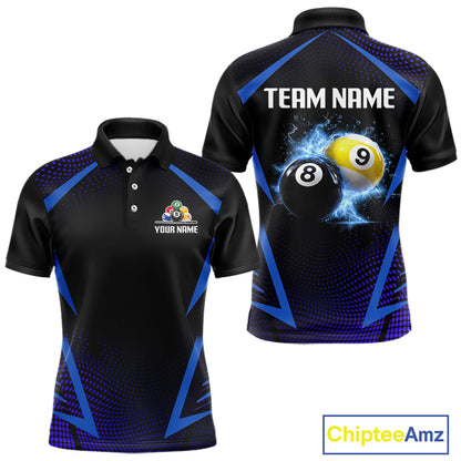 Custom 8 Ball & 9 Ball Men's Billiard Shirt Personalized Thunder Blue Billiard Team Shirt NYN2336