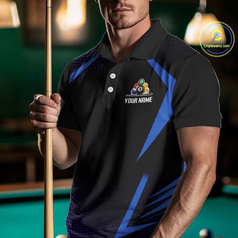 Custom 8 Ball & 9 Ball Men's Billiard Shirt Personalized Thunder Blue Billiard Team Shirt NYN2336