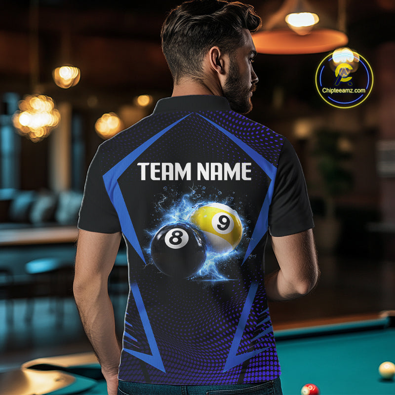 Custom 8 Ball & 9 Ball Men's Billiard Shirt Personalized Thunder Blue Billiard Team Shirt NYN2336