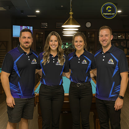Custom 8 Ball & 9 Ball Women's Billiard Shirt Personalized Thunder Blue Billiard Team Shirt NYN2336