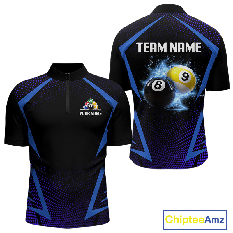 Custom 8 Ball & 9 Ball Men's Billiard Shirt Personalized Thunder Blue Billiard Team Shirt NYN2336