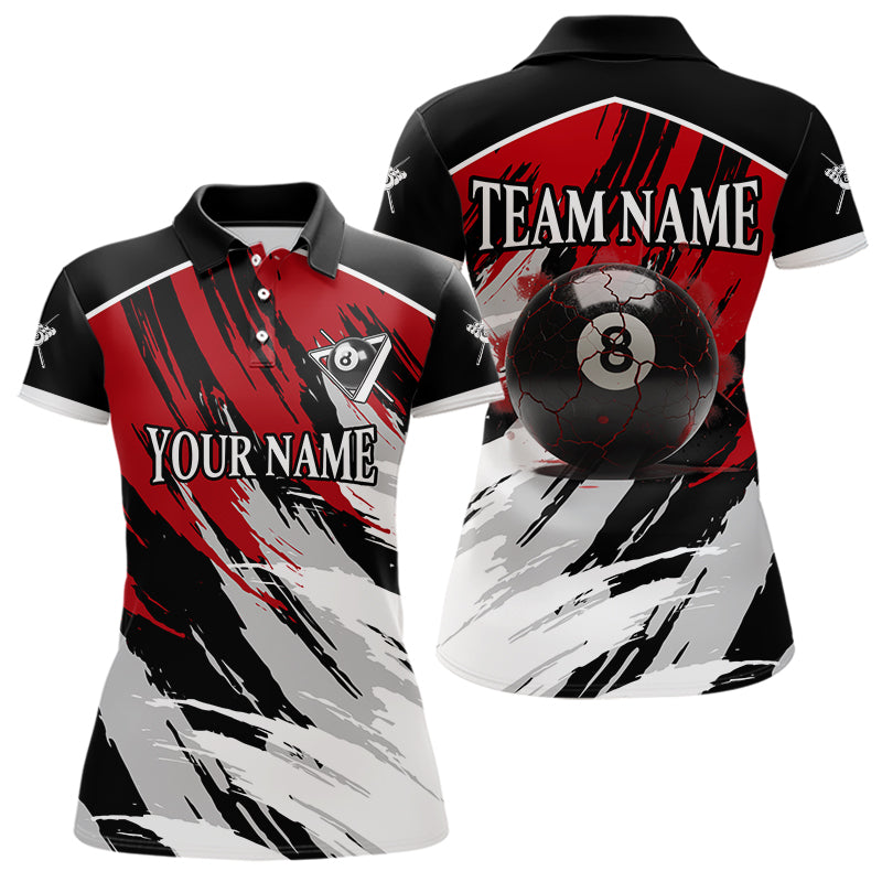 Black & Red Grunge Billiard Ball Shirts For Women Personalized Cracked 8 Ball Billiard Gifts NYN2340