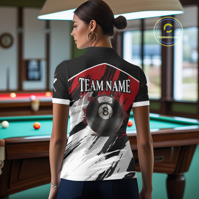 Black & Red Grunge Billiard Ball Shirts For Women Personalized Cracked 8 Ball Billiard Gifts NYN2340