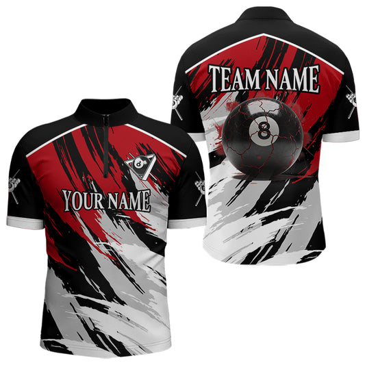 Black & Red Grunge Billiard Ball Shirts For Men Personalized Cracked 8 Ball Billiard Gifts NYN2340
