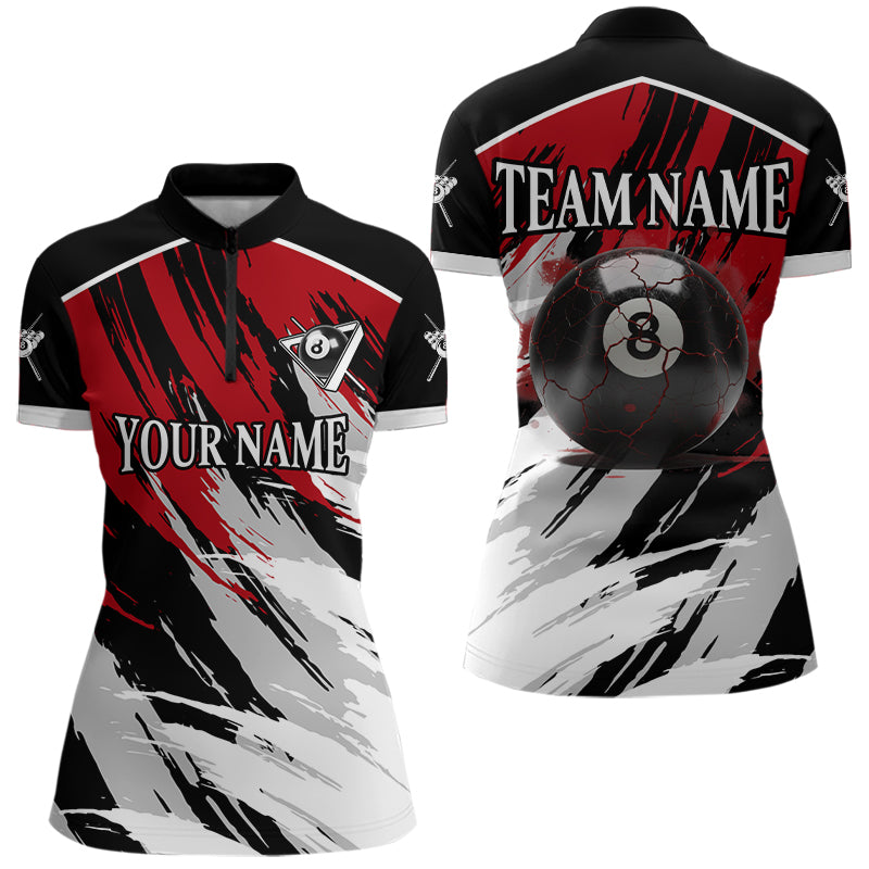 Black & Red Grunge Billiard Ball Shirts For Women Personalized Cracked 8 Ball Billiard Gifts NYN2340