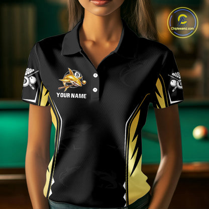 Funny Gold Shark Ball 8 & Cue Billiard Shirts For Women Personalized Billiard Attire Gifts NYN2341