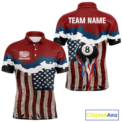Dripping Ball 8 Billiard Shirt For Men Personalized US Flag Patriotic Billiard Team Shirt NYN2343