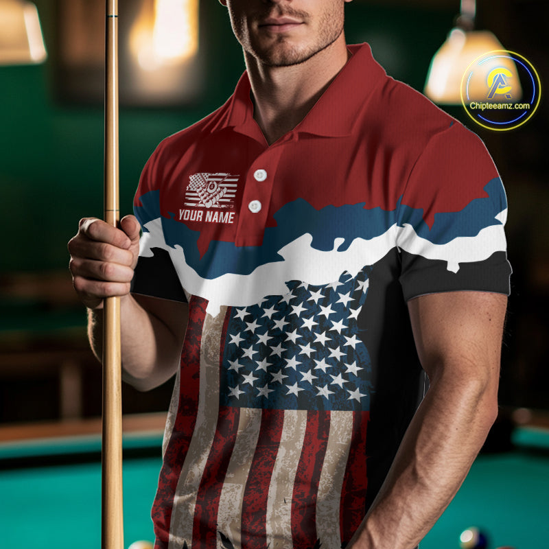 Dripping Ball 8 Billiard Shirt For Men Personalized US Flag Patriotic Billiard Team Shirt NYN2343
