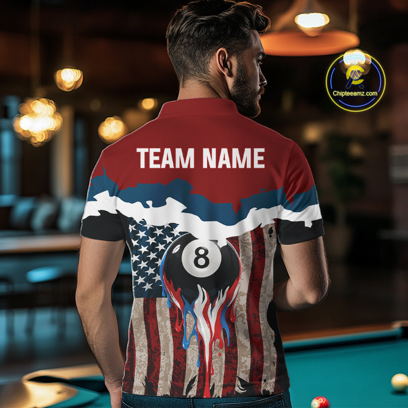 Dripping Ball 8 Billiard Shirt For Men Personalized US Flag Patriotic Billiard Team Shirt NYN2343