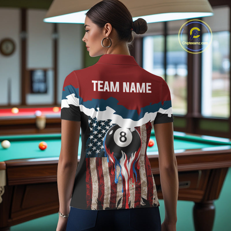 Black & Red 8 Ball Crown Women's Billiard Polo & 1/4 Zip Shirt Custom Billiard Team Jersey NYN2344
