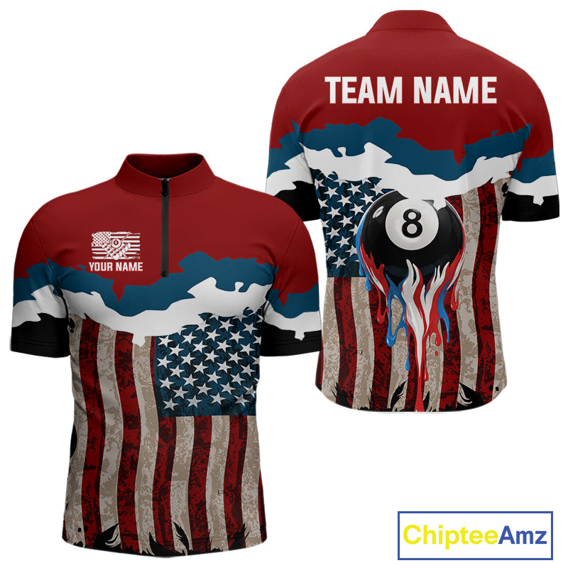 Dripping Ball 8 Billiard Shirt For Men Personalized US Flag Patriotic Billiard Team Shirt NYN2343