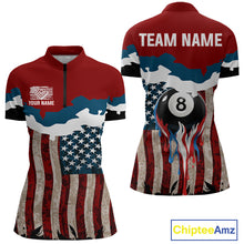 Load image into Gallery viewer, Black &amp; Red 8 Ball Crown Women's Billiard Polo &amp; 1/4 Zip Shirt Custom Billiard Team Jersey NYN2344