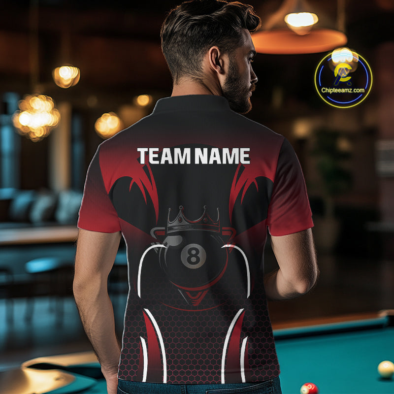 Black & Red 8 Ball Crown Men's Billiard Polo & 1/4 Zip Shirt Custom Billiard Team Jersey NYN2344