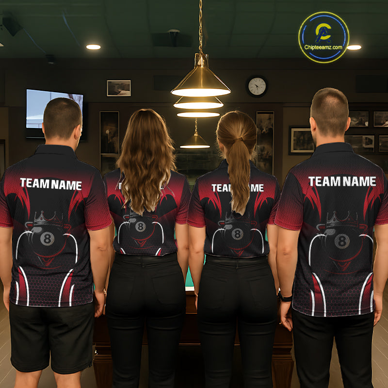 Black & Red 8 Ball Crown Women's Billiard Polo & 1/4 Zip Shirt Custom Billiard Team Jersey NYN2344
