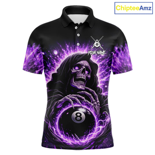 Lightning Purple Scary Grim Reaper Pool 8 Ball Men Billiard Shirt Custom Ball Billiard Team Attire NYN2624
