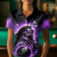 Load image into Gallery viewer, Lightning Purple Scary Grim Reaper Pool 8 Ball Women Billiard Shirt Custom Ball Billiard Team Attire NYN2624