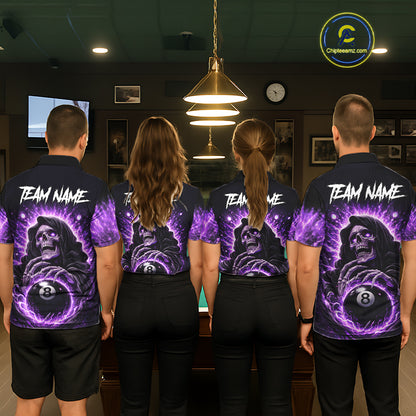 Lightning Purple Scary Grim Reaper Pool 8 Ball Men Billiard Shirt Custom Ball Billiard Team Attire NYN2624