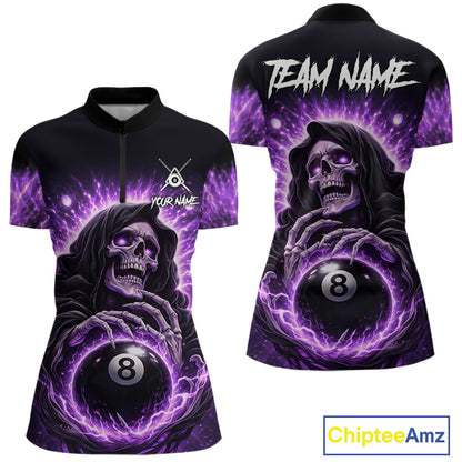 Lightning Purple Scary Grim Reaper Pool 8 Ball Women Billiard Shirt Custom Ball Billiard Team Attire NYN2624
